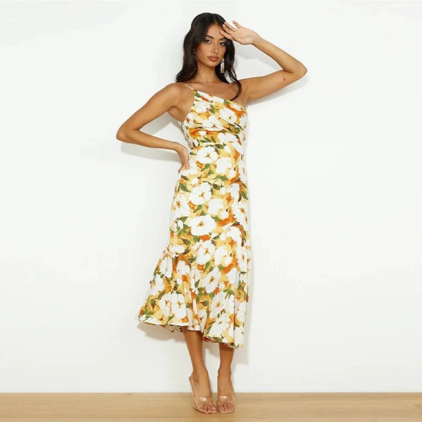 Emmy | Asymmetrisches Maxikleid mit floralem Muster