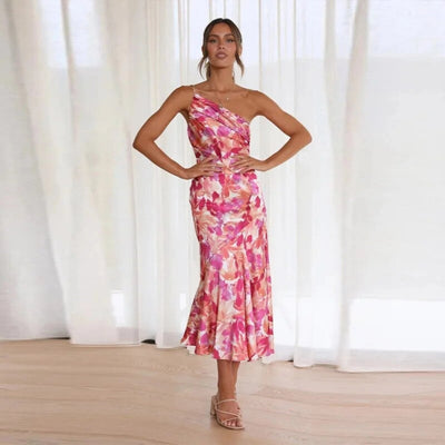 Emmy | Asymmetrisches Maxikleid mit floralem Muster